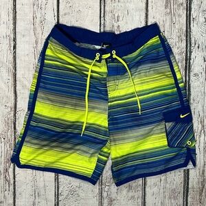 Nike Striped Swim Shorts in Blue and Yellow Swim Trunks Summer Bathing Suit
